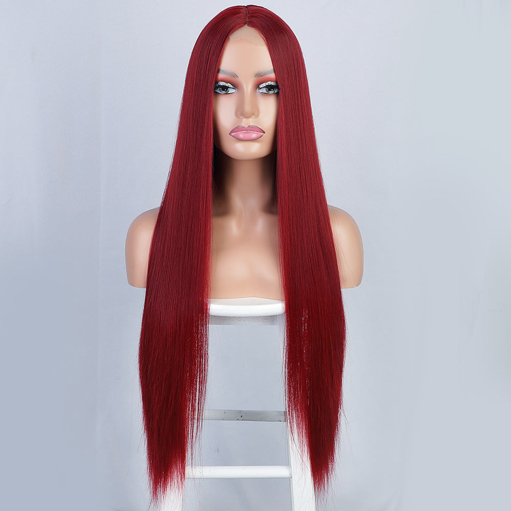 Front Lace Long Straight Hair Chemical Fiber Wig