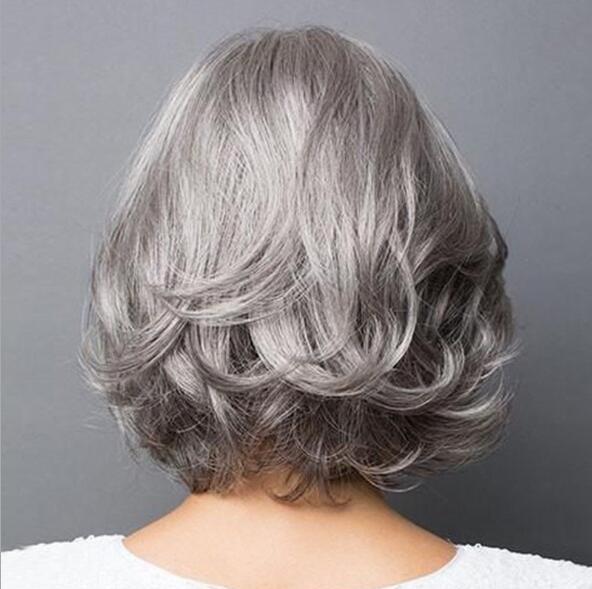 Coool Silver gray short curly hair fluffy realistic bobo head short hair