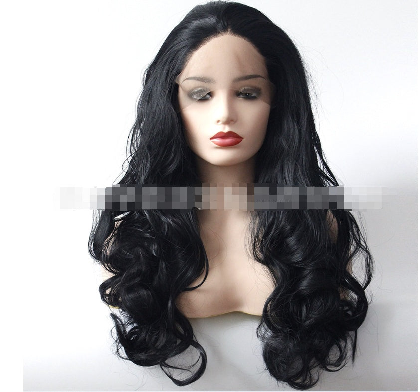 Coool Hair European and American fashion black big wave wig high-grade chemical fiber front lace head cover