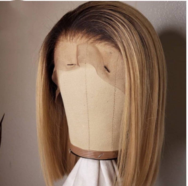 Coool Ombre Colored Short Bob Wig T4B 27 Lace Front Human HairWigs
