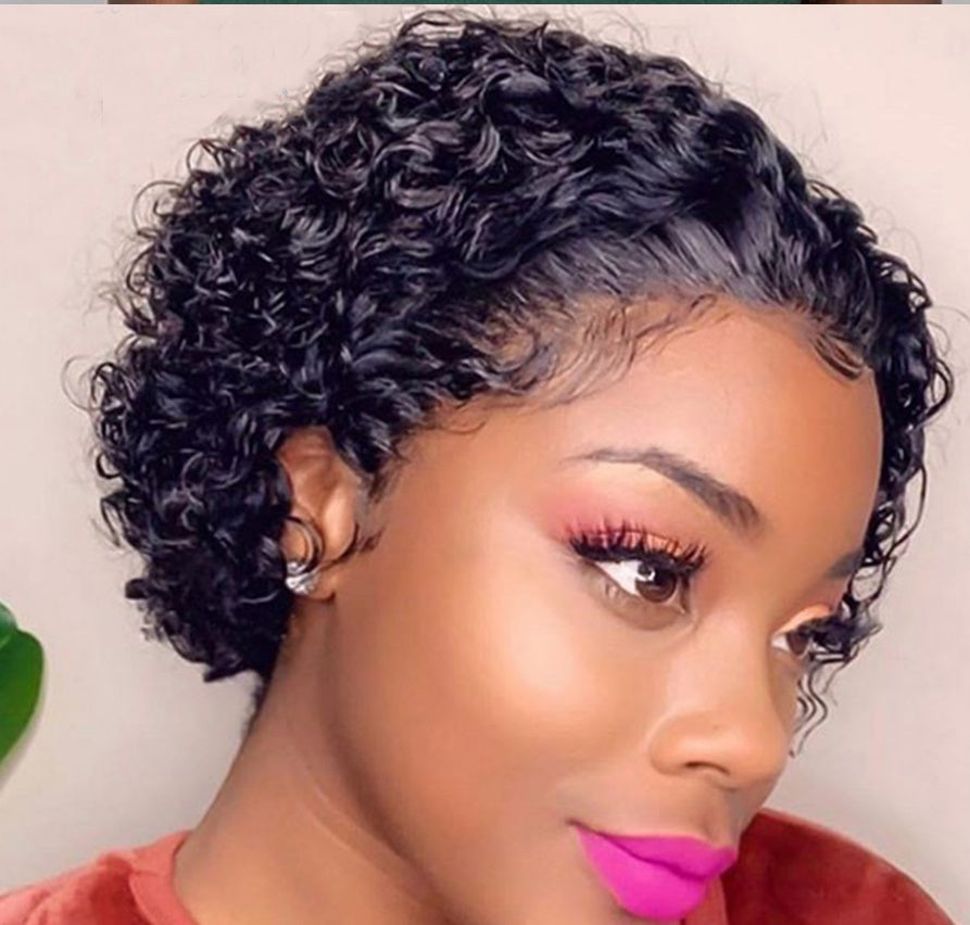 Foreign Trade African wig European Beauty Chemical Fiber Hair Black Short Hair Fluffy Short Curly Hair Mechanism Wig Cover Cross-border e-commerce