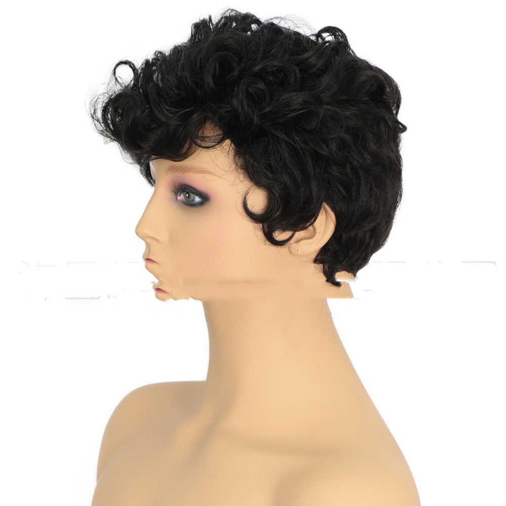 Coool African Small Curly Wig And Chemical Fiber Headgear