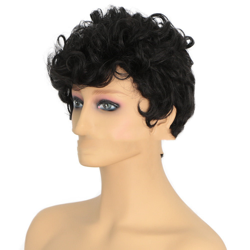 Coool African Small Curly Wig And Chemical Fiber Headgear