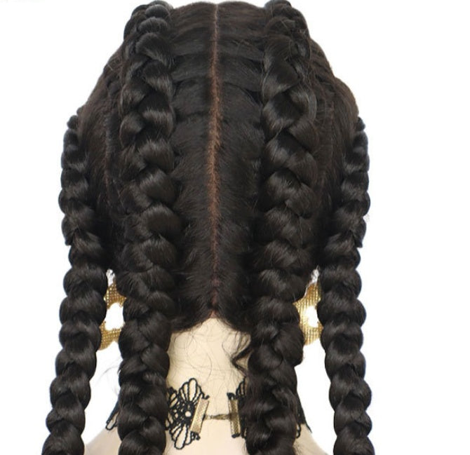 Hight temperature amazon Wig Four-strand Ponytail Braid Braided Front Lace Chemical Fiber Wig Hair Set