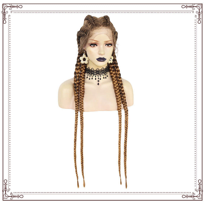 Hight temperature amazon Wig Four-strand Ponytail Braid Braided Front Lace Chemical Fiber Wig Hair Set