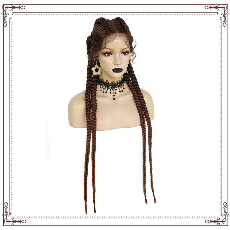 Hight temperature amazon Wig Four-strand Ponytail Braid Braided Front Lace Chemical Fiber Wig Hair Set