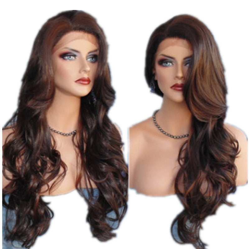 Fashion Lady's Long Curly Hair Brown Highlighting Chemical Fiber Headgear