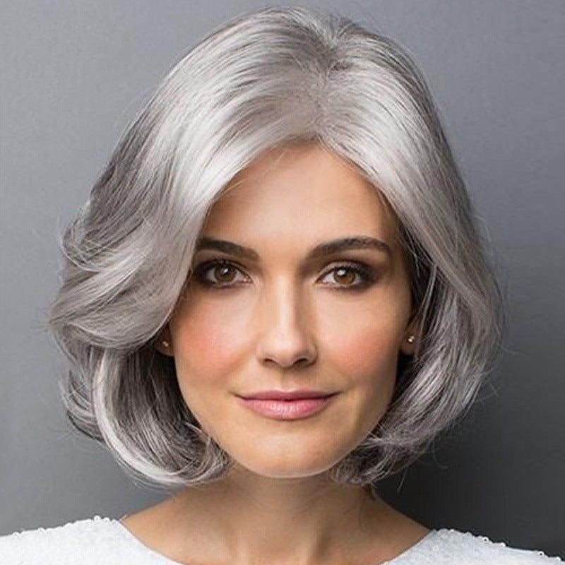 Coool Silver gray short curly hair fluffy realistic bobo head short hair
