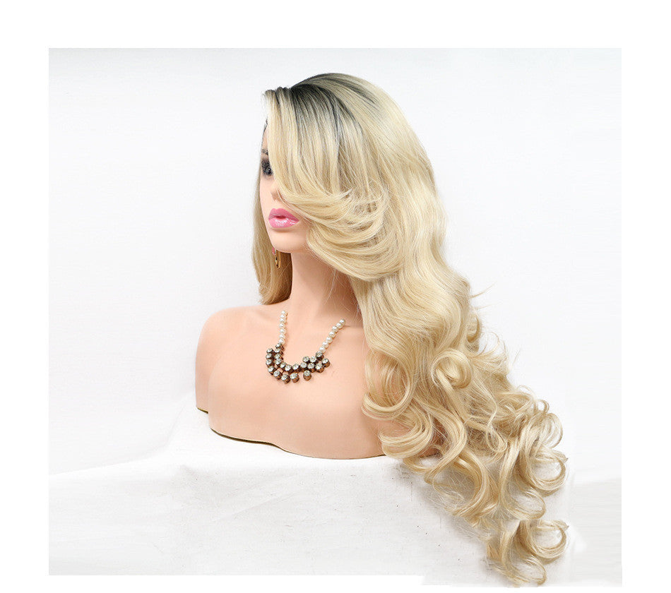 Chemical Fiber Front Lace Blonde Wig Oblique Bangs