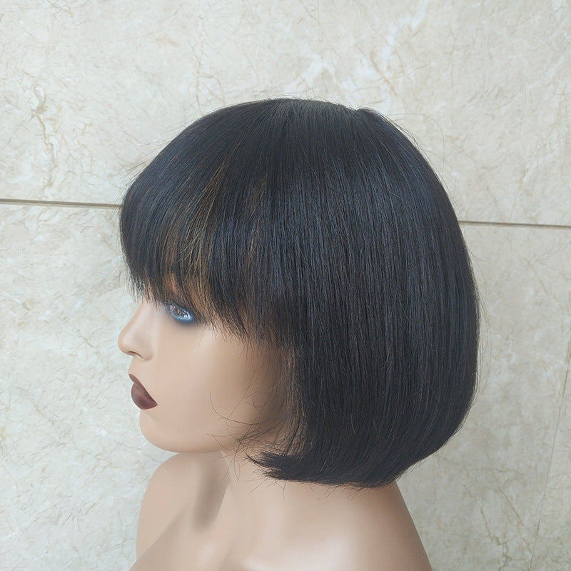 Double Drawn Short Bob Wig Brazilian Human Hair Fringe Wig