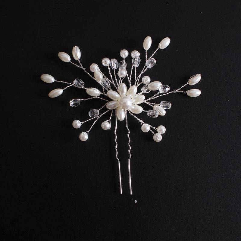 Coool Hair Korean Exquisite Pearl Comb Diamond Crystal Fork Handmade Hairpin Bridal Headwear Accessories