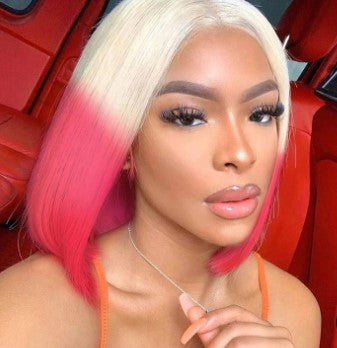Women's New Gradient Medium Short Straight Hair Bob Wig