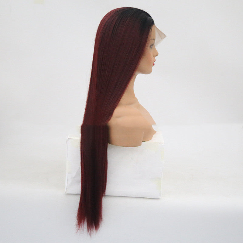 CooolHair Burgundy Trellis With Long Straight Hair Chemical Fiber Headgear