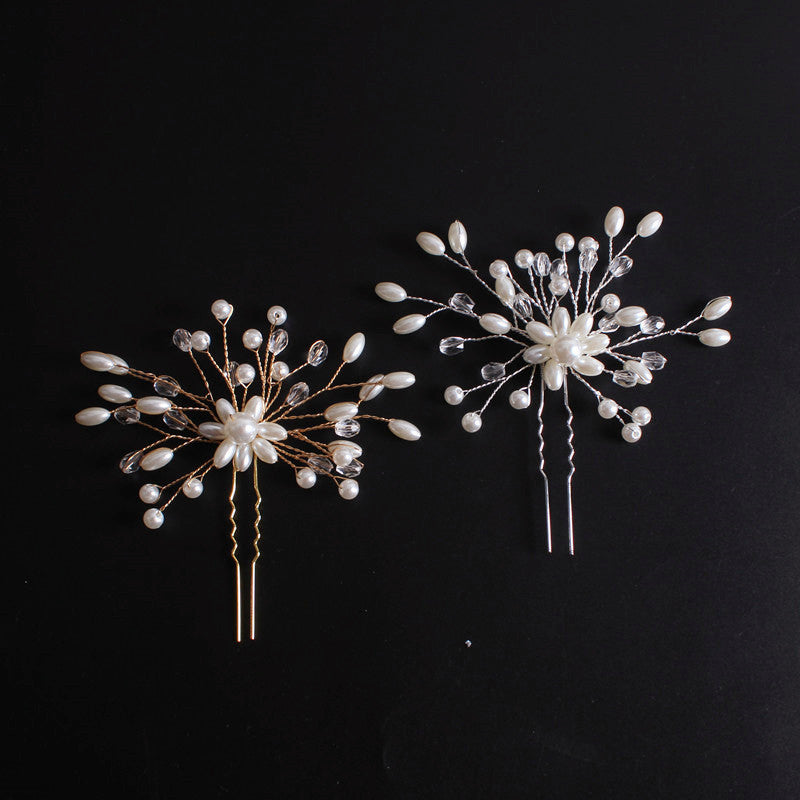 Coool Hair Korean Exquisite Pearl Comb Diamond Crystal Fork Handmade Hairpin Bridal Headwear Accessories