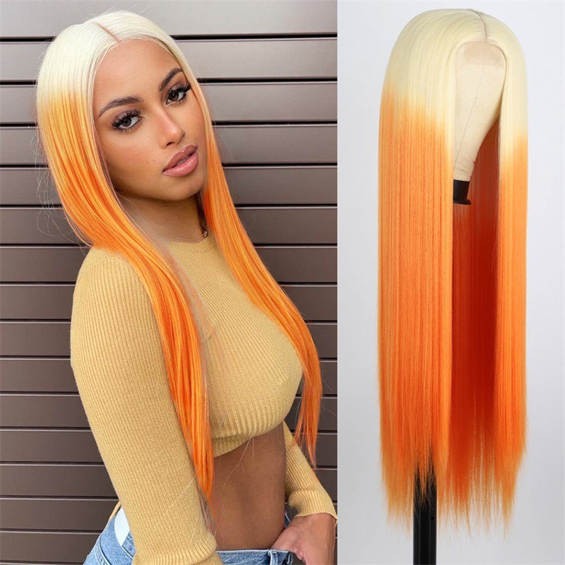 Women's New Gradient Medium Short Straight Hair Bob Wig