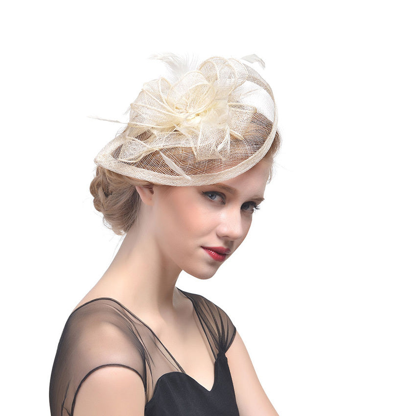 beauty Hemp Yarn Banquet Net Top Hat Bridal Feather Hairpin