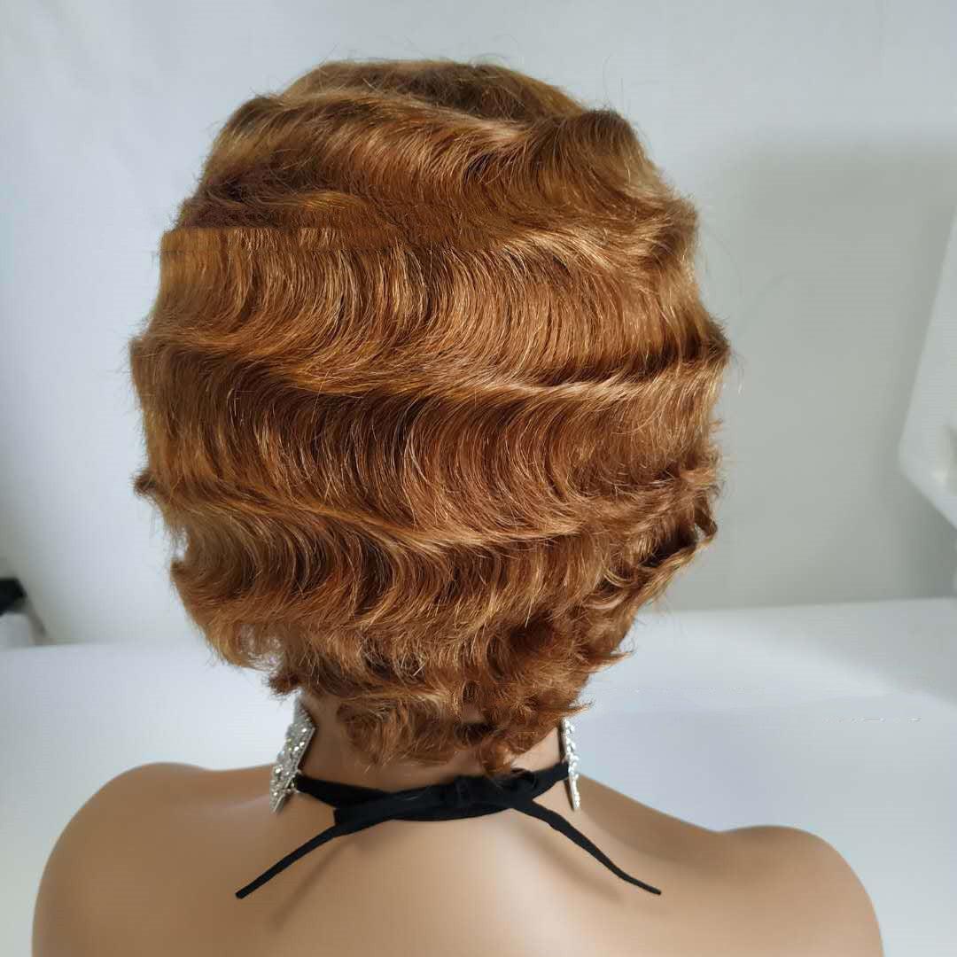 Coool Pixie Cut Short Bob Wig Remy Human Hair Finger Wave Wigs