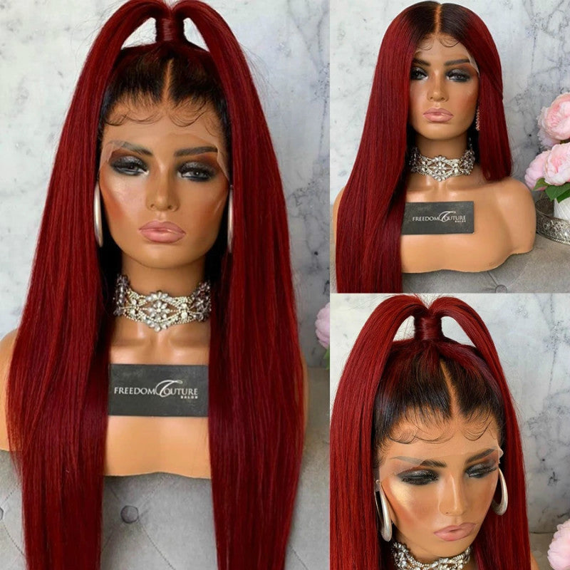 CooolHair Burgundy Trellis With Long Straight Hair Chemical Fiber Headgear