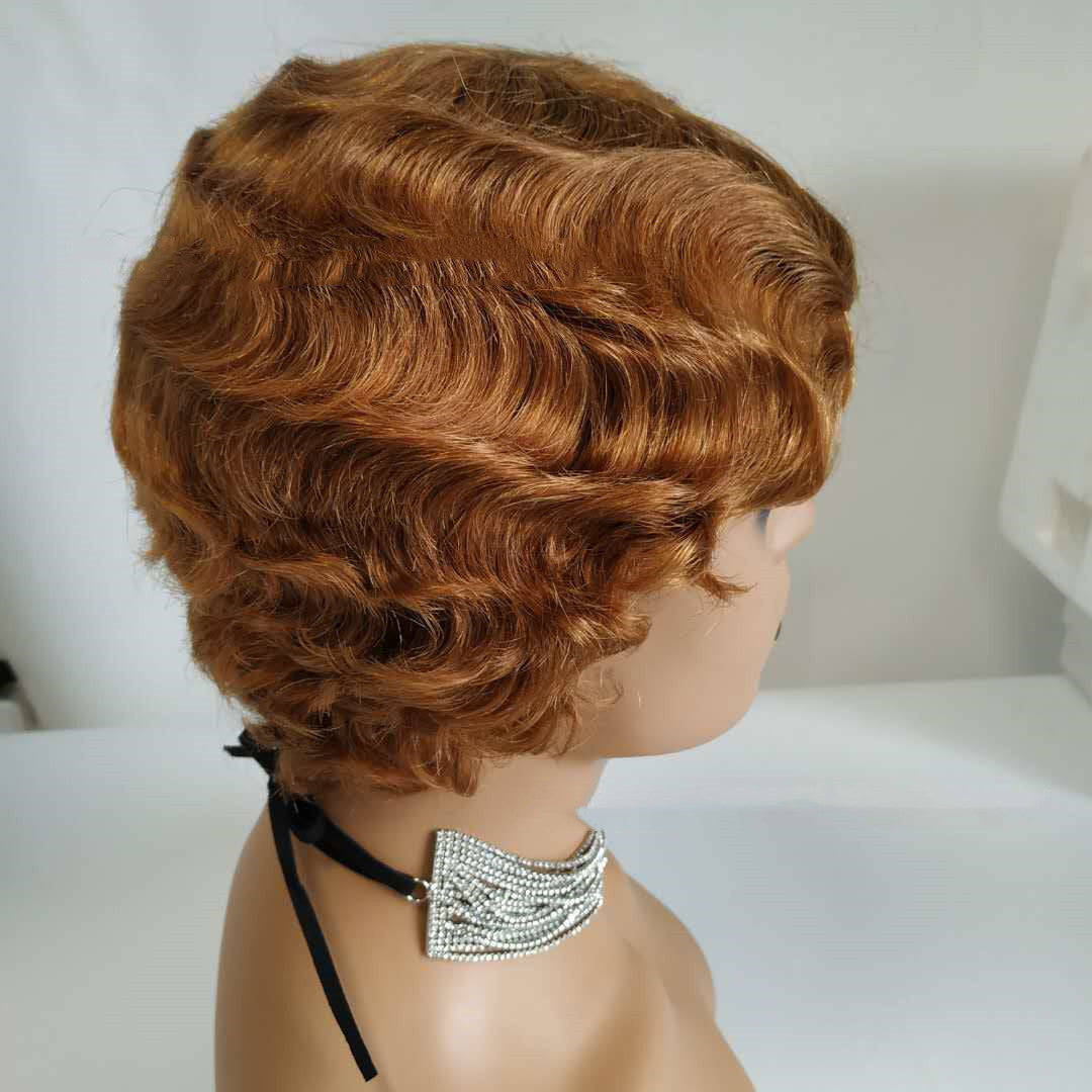 Coool Pixie Cut Short Bob Wig Remy Human Hair Finger Wave Wigs