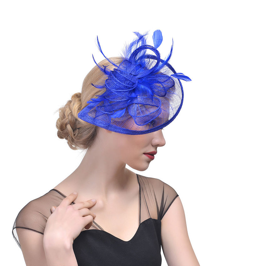 beauty Hemp Yarn Banquet Net Top Hat Bridal Feather Hairpin