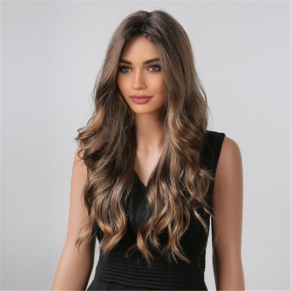 human Brown Long Curly Hair European And American Wig