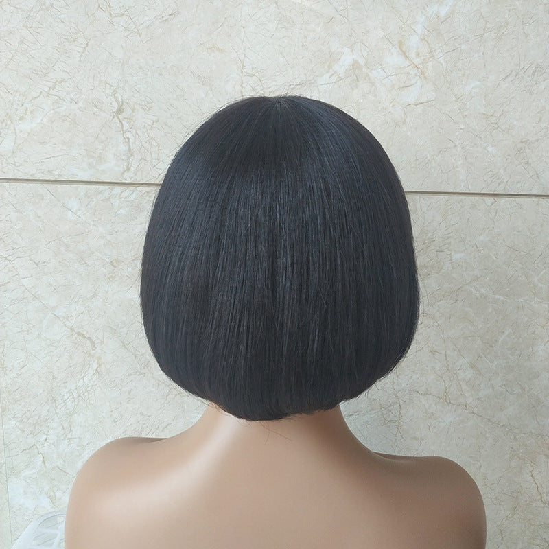 Double Drawn Short Bob Wig Brazilian Human Hair Fringe Wig