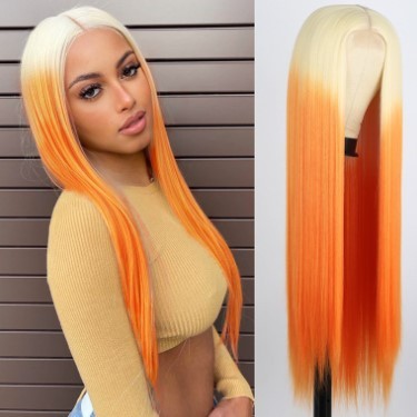 Women's New Gradient Medium Short Straight Hair Bob Wig