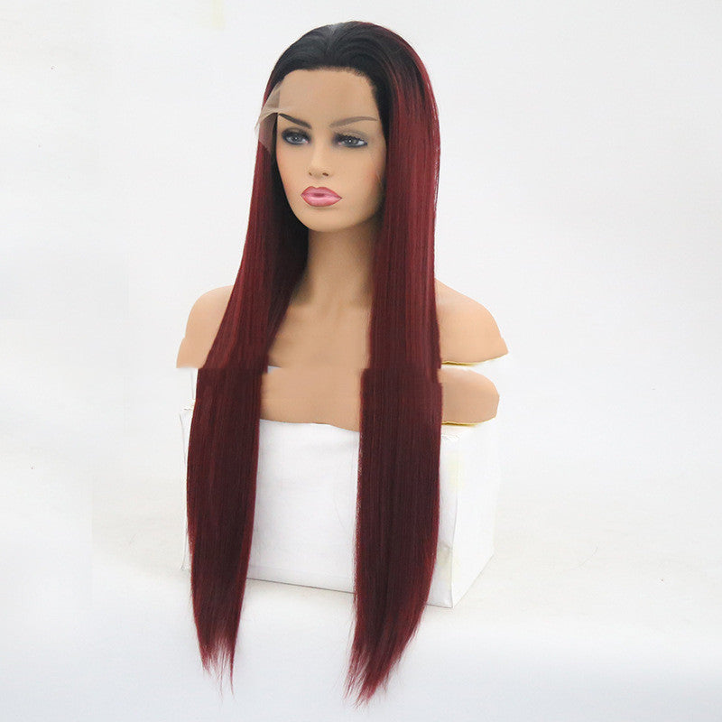 CooolHair Burgundy Trellis With Long Straight Hair Chemical Fiber Headgear