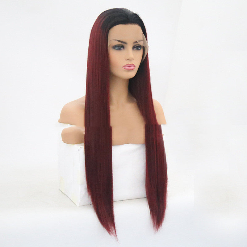 CooolHair Burgundy Trellis With Long Straight Hair Chemical Fiber Headgear