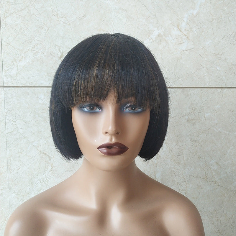 Double Drawn Short Bob Wig Brazilian Human Hair Fringe Wig