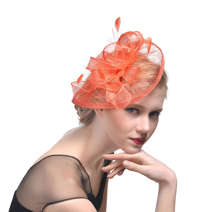 beauty Hemp Yarn Banquet Net Top Hat Bridal Feather Hairpin