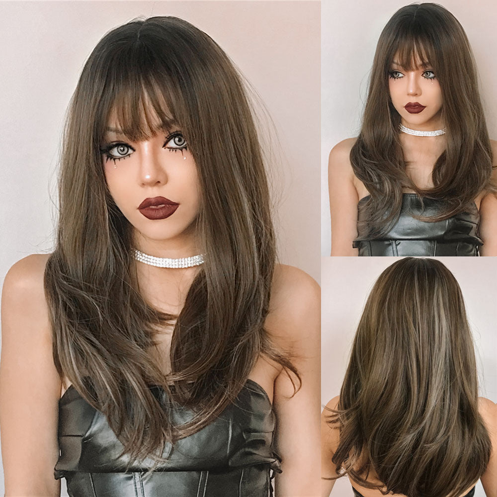 Women's Long Curly Hair Wig With Bangs