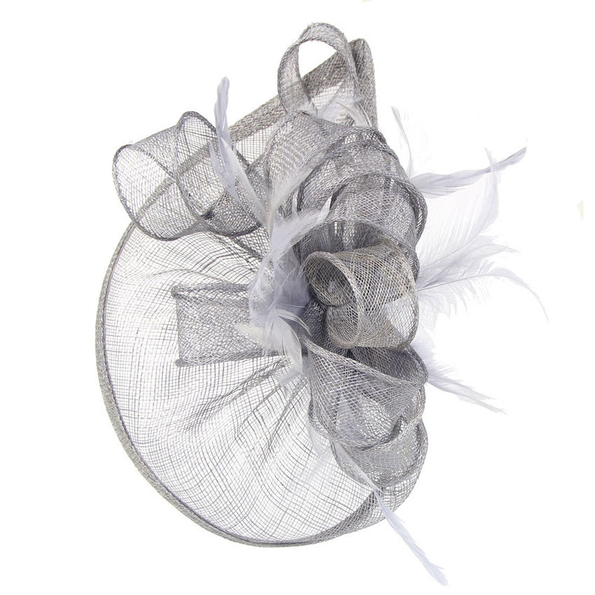 beauty Hemp Yarn Banquet Net Top Hat Bridal Feather Hairpin