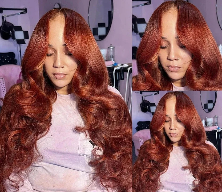 Human Dark Red Brown Brazilian Body Wave Wigs For Women