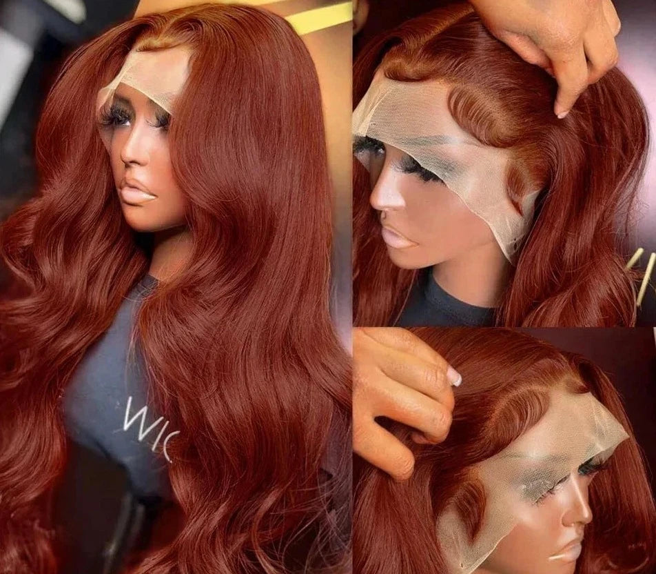 Human Dark Red Brown Brazilian Body Wave Wigs For Women