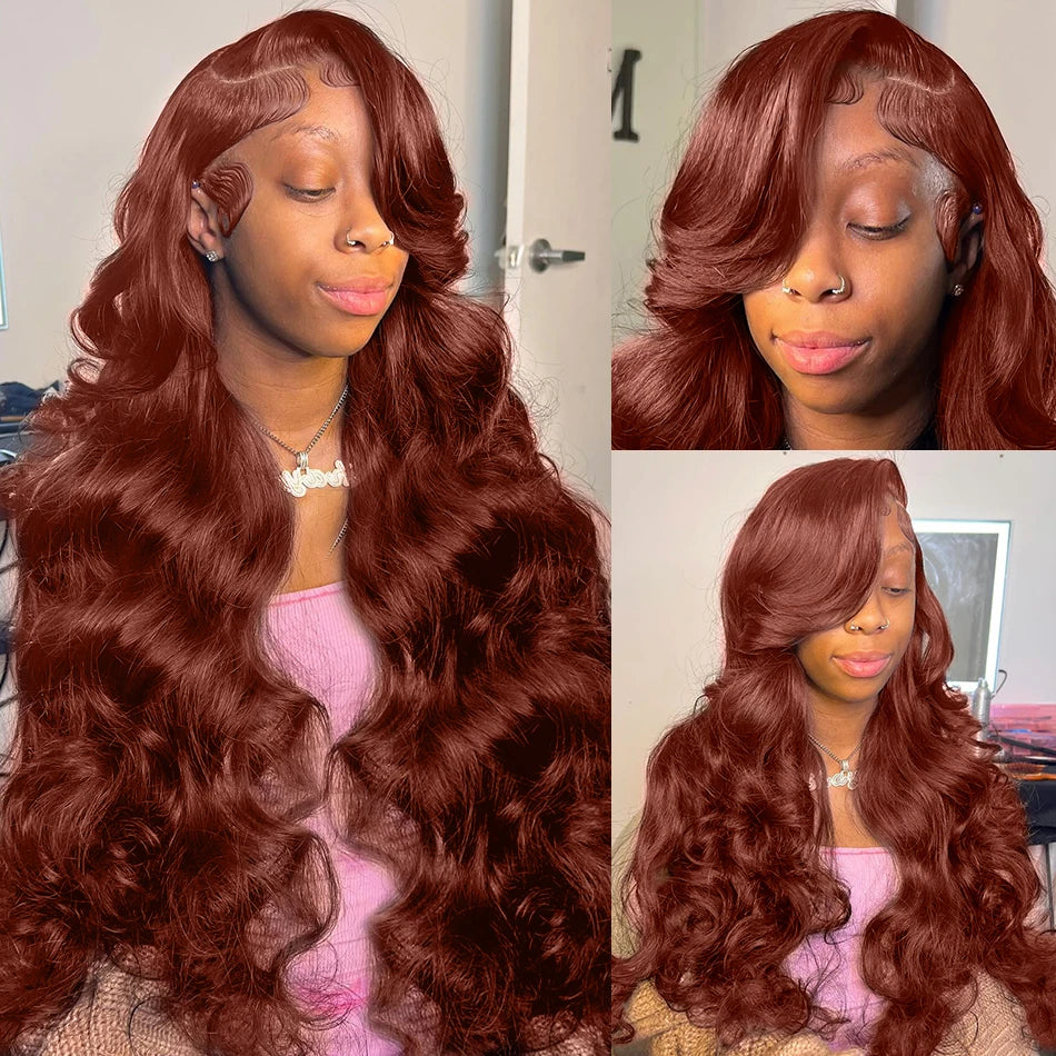 Human Dark Red Brown Brazilian Body Wave Wigs For Women