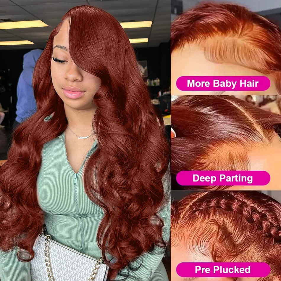 Human Dark Red Brown Brazilian Body Wave Wigs For Women