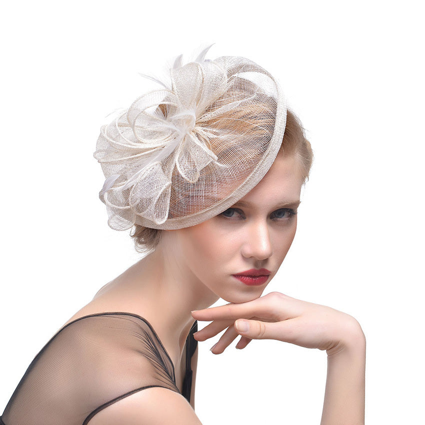 beauty Hemp Yarn Banquet Net Top Hat Bridal Feather Hairpin