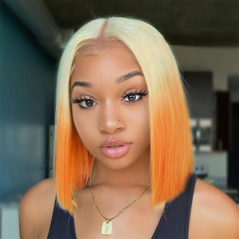 Women's New Gradient Medium Short Straight Hair Bob Wig