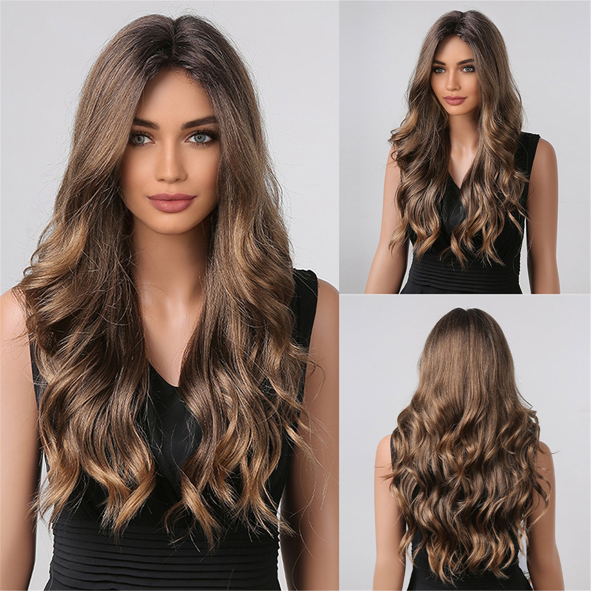 human Brown Long Curly Hair European And American Wig