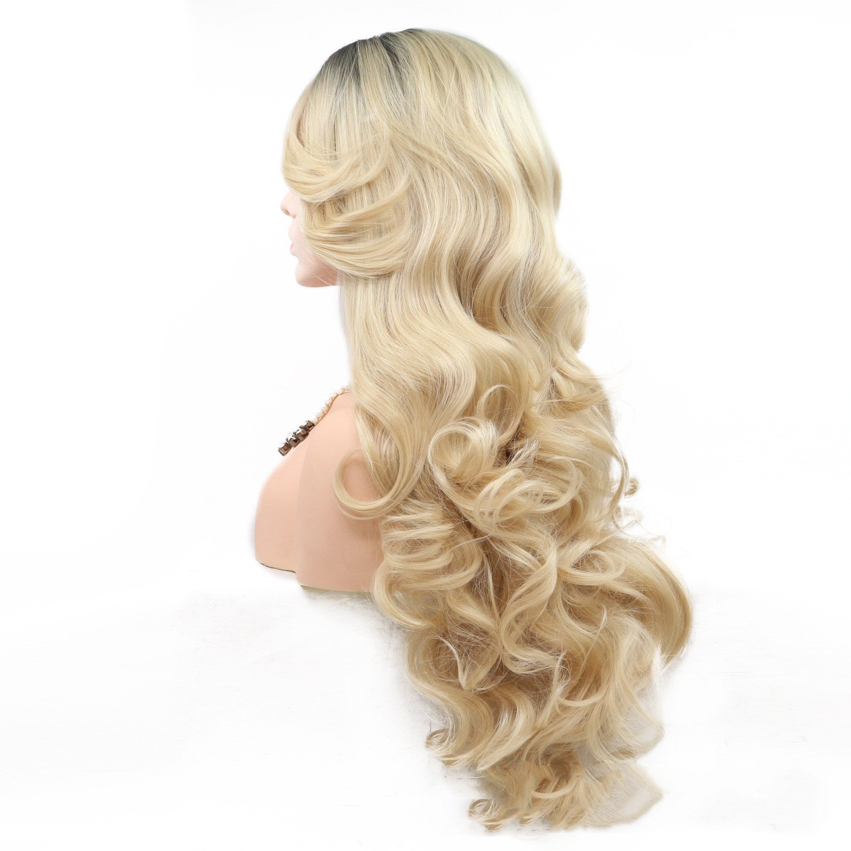 Chemical Fiber Front Lace Blonde Wig Oblique Bangs