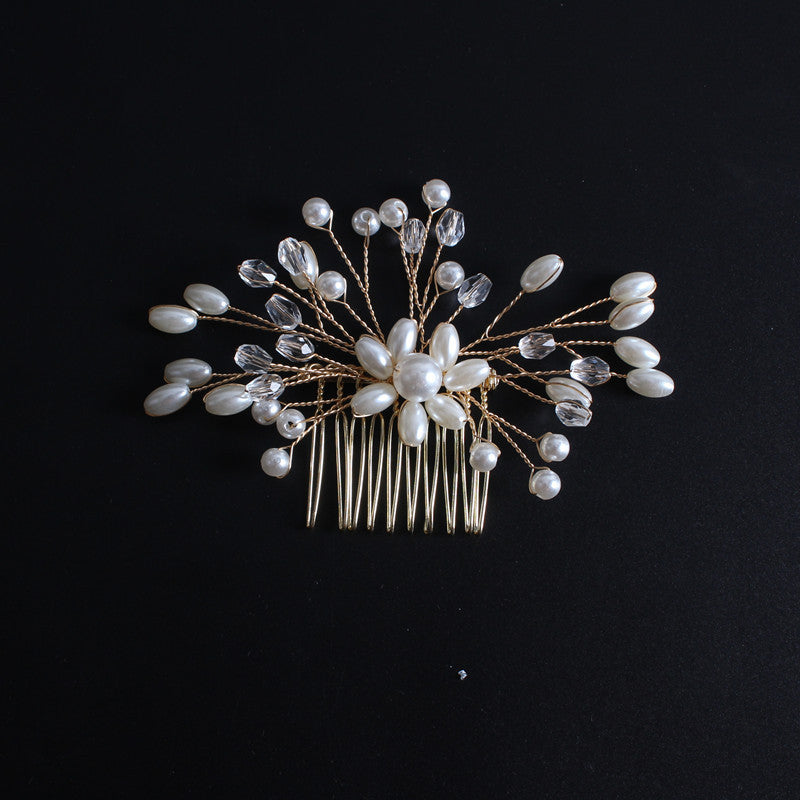 Coool Hair Korean Exquisite Pearl Comb Diamond Crystal Fork Handmade Hairpin Bridal Headwear Accessories