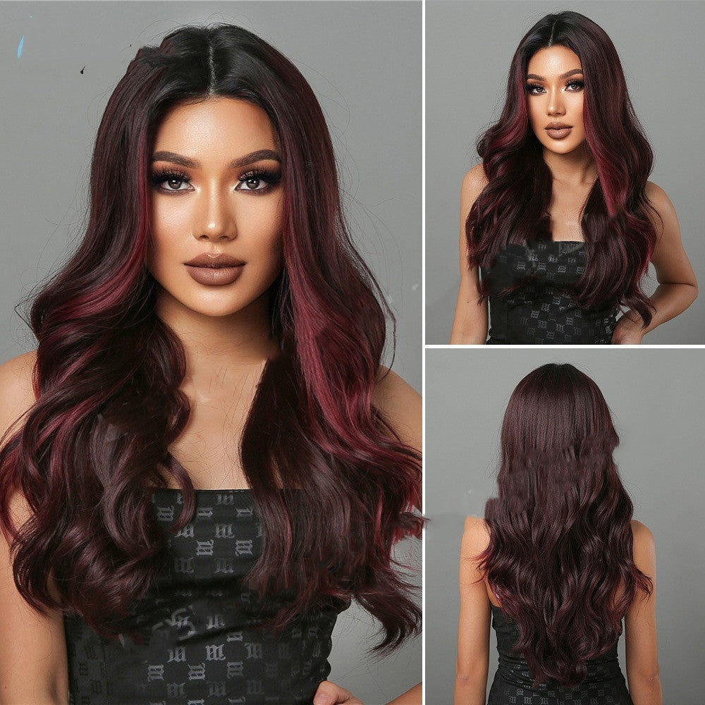 Coool Middle Long Curly Hair With Reddish Brown High Temperature Silk Wig