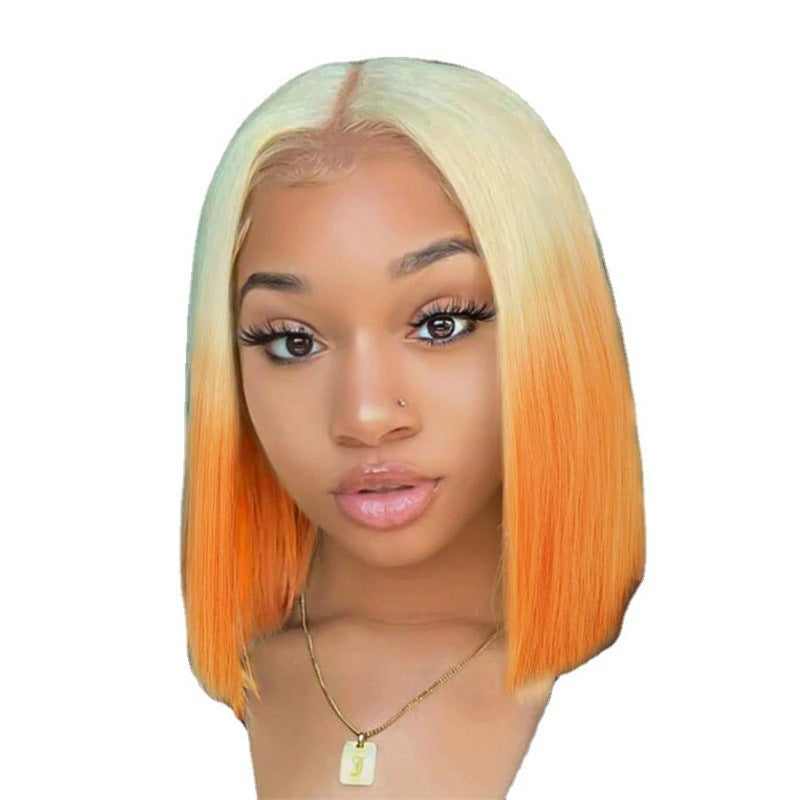 Women's New Gradient Medium Short Straight Hair Bob Wig