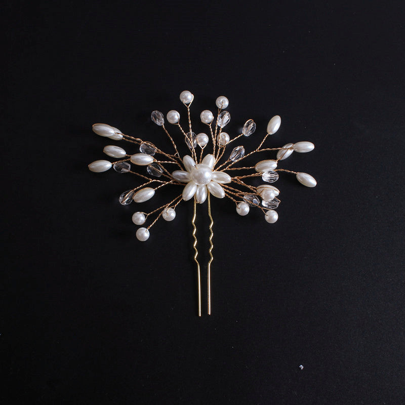 Coool Hair Korean Exquisite Pearl Comb Diamond Crystal Fork Handmade Hairpin Bridal Headwear Accessories