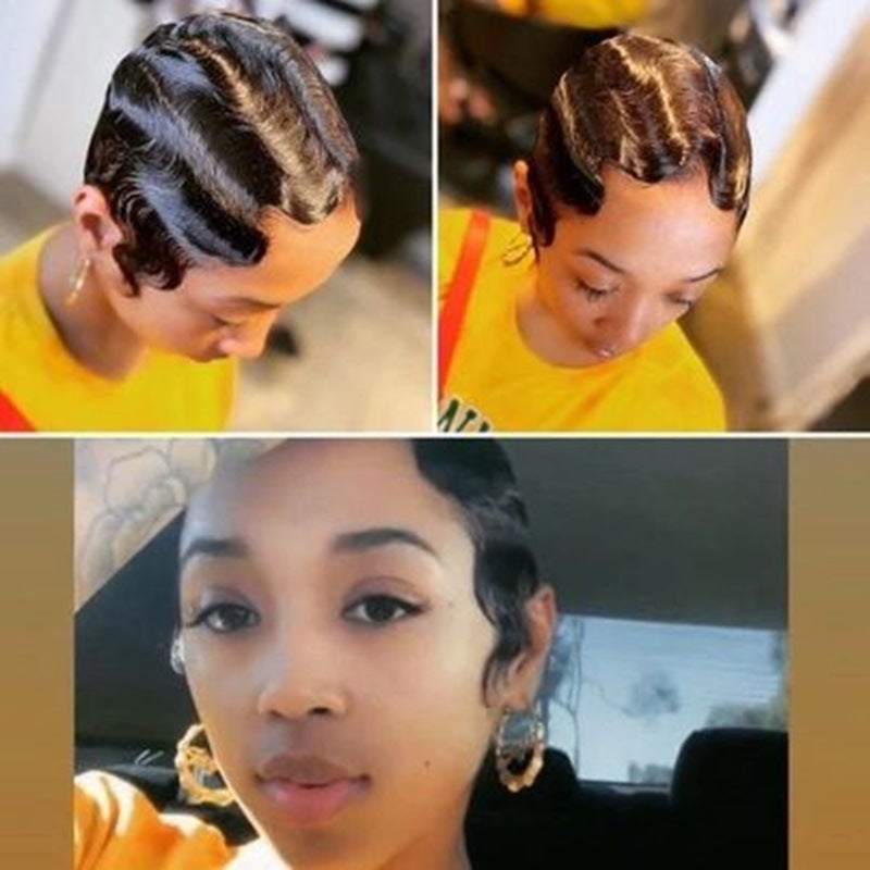 Human HAir T Frontal Deep Wave Pixie Cut Bob Wig
