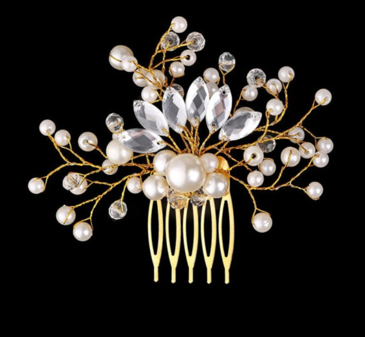 Coool Hair Korean Exquisite Pearl Comb Diamond Crystal Fork Handmade Hairpin Bridal Headwear Accessories