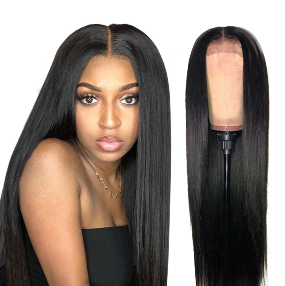 Long Hair Black Mid-section Full Top Chemical Fiber False Headgear