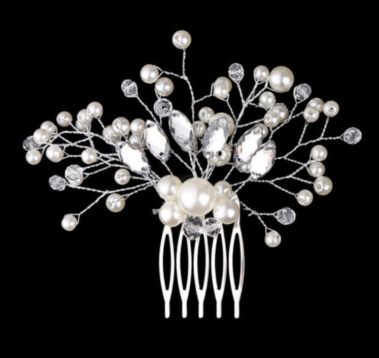 Coool Hair Korean Exquisite Pearl Comb Diamond Crystal Fork Handmade Hairpin Bridal Headwear Accessories