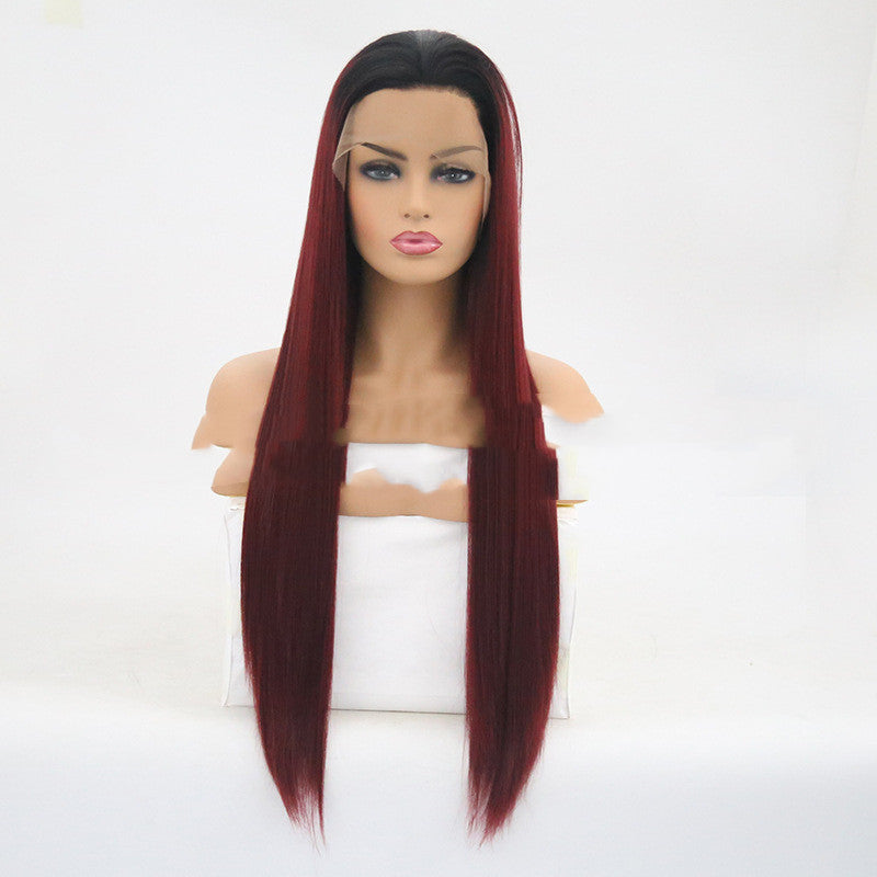 CooolHair Burgundy Trellis With Long Straight Hair Chemical Fiber Headgear